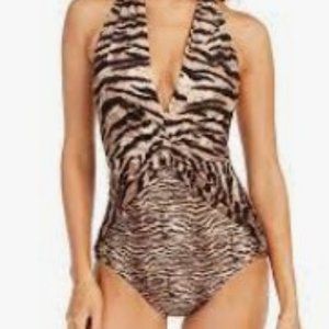 MICHAEL KORS Tiger Printed Halter Tummy-Control One-Piece Swimsuit